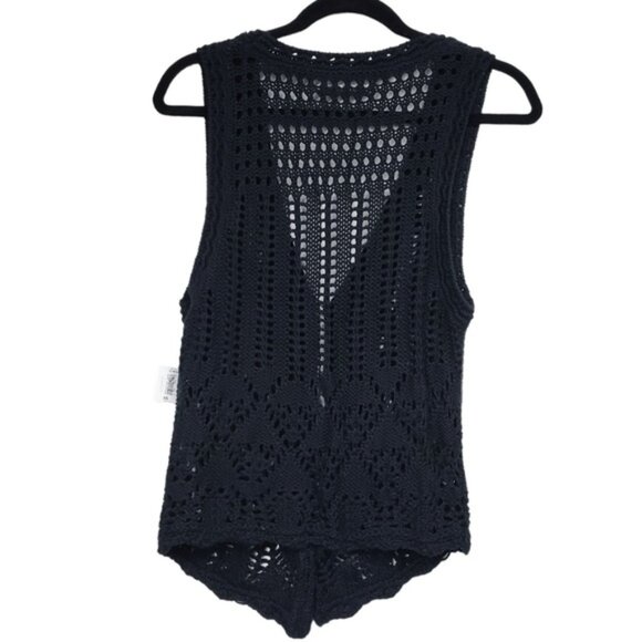 Old Navy Womens Sleeveless Black Crochet Knit Cardigan Sweater Vest Size XS NWT - Picture 5 of 8